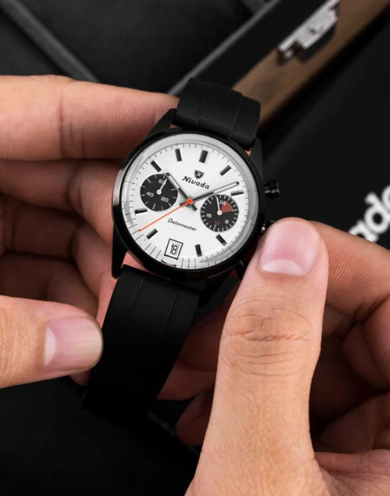 Nivada Grenchen Datomaster 36mm Black Mecaquartz Limited Edition Oysterflex Watch 88008Q33