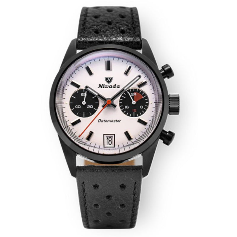 Nivada Grenchen Datomaster 36mm Black Mecaquartz Racing Strap Limited Edition Watch 88008Q10