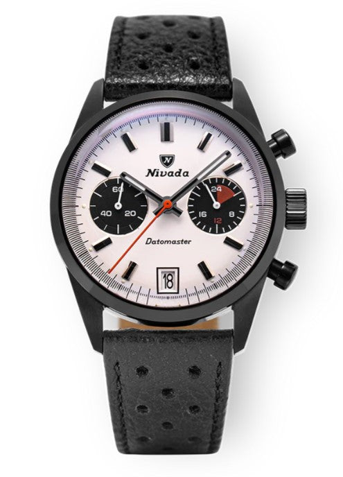 Nivada Grenchen Datomaster 36mm Black Mecaquartz Racing Strap Limited Edition Watch 88008Q10