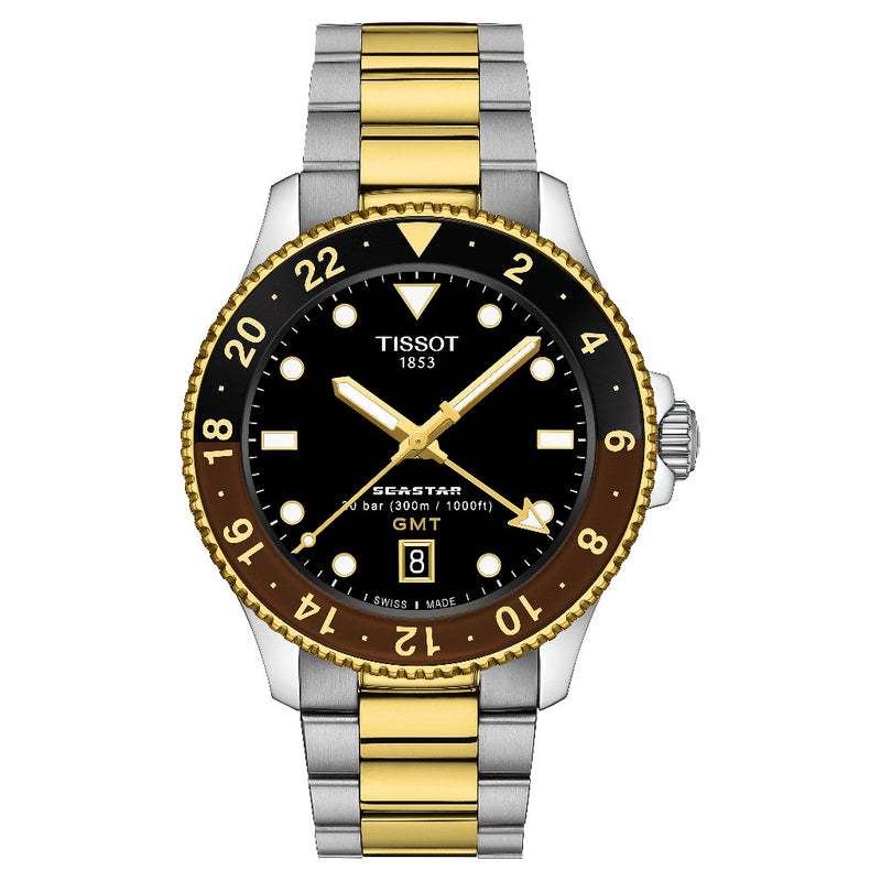 Tissot Seastar 1000 Quartz GMT Two Tone Black 40mm Watch T1208522205100