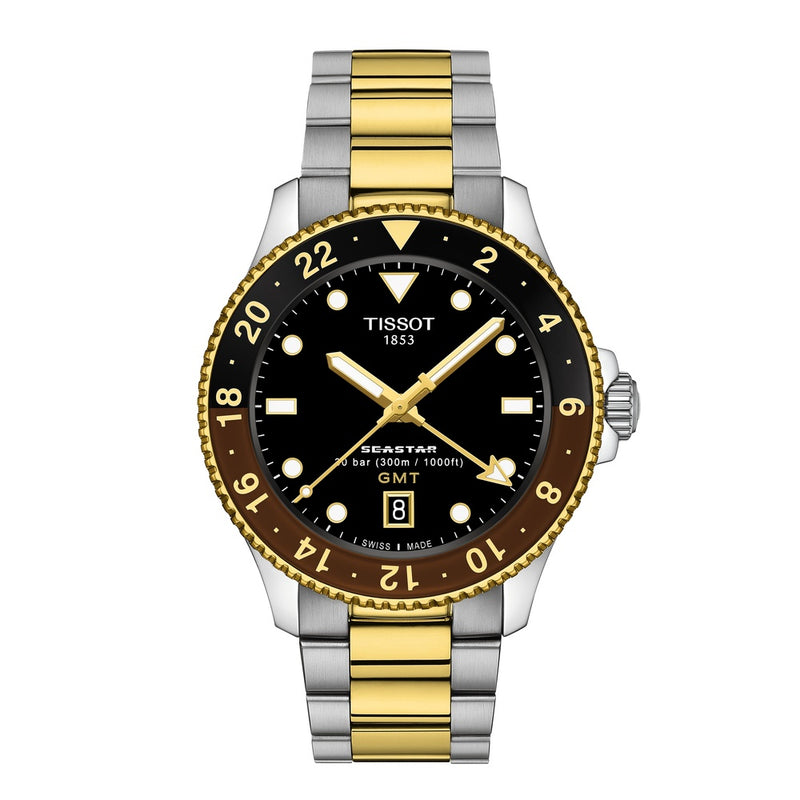 Tissot Seastar 1000 Quartz GMT Two Tone Black 40mm Watch T1208522205100