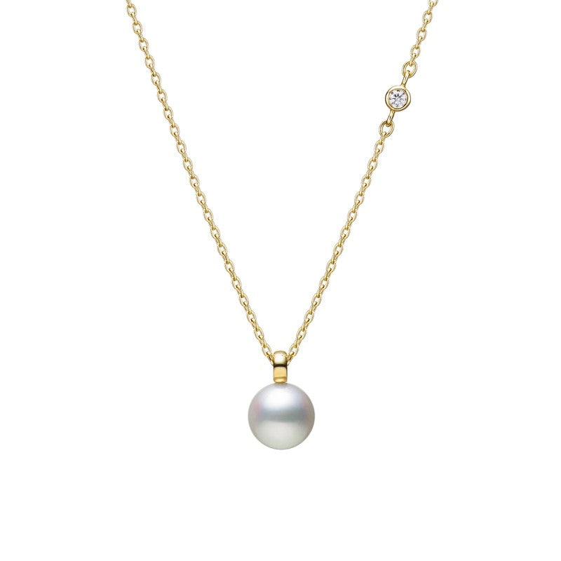 Mikimoto Akoya Pearl and Diamond 18ct Yellow Gold Necklace