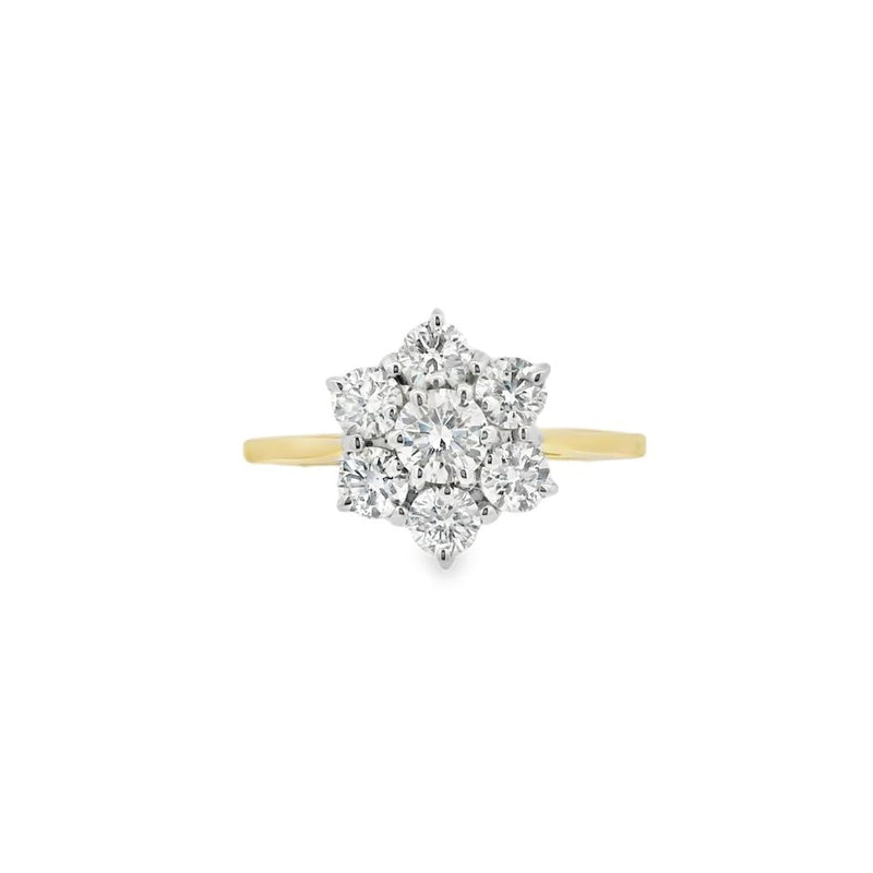 Diamond 18ct Yellow Gold 1.03ct Flower Cluster Ring