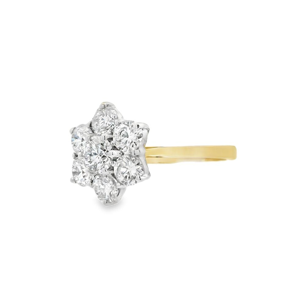 Diamond 18ct Yellow Gold 2.04ct Flower Cluster Ring