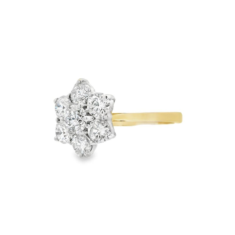 Diamond 18ct Yellow Gold 2.04ct Flower Cluster Ring