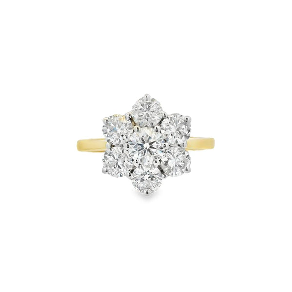 Diamond 18ct Yellow Gold 2.04ct Flower Cluster Ring