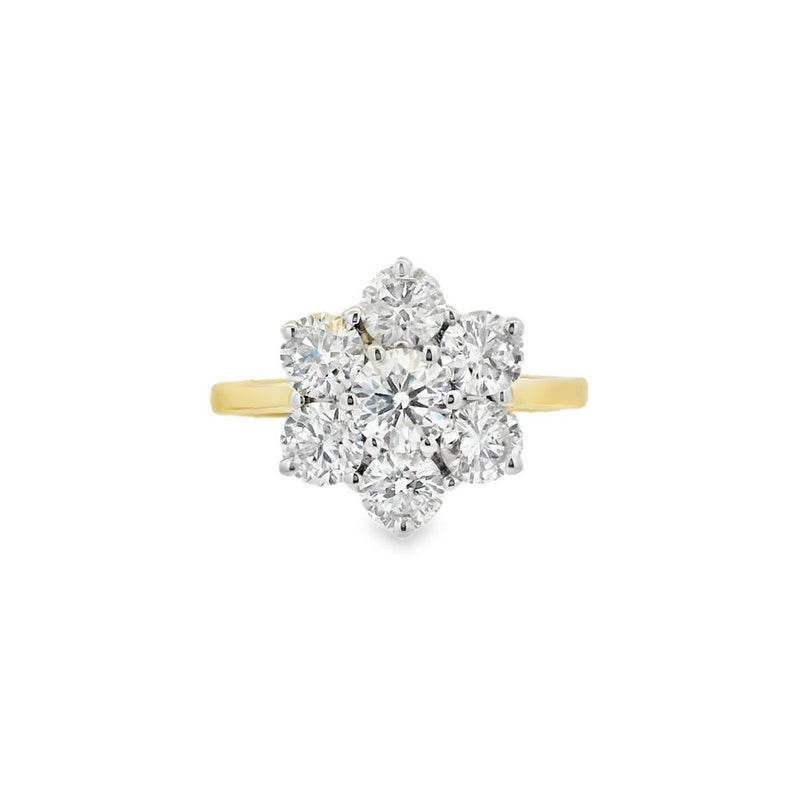 Diamond 18ct Yellow Gold 2.04ct Flower Cluster Ring
