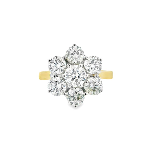 Diamond 18ct Yellow Gold 3.06ct Flower Cluster Ring