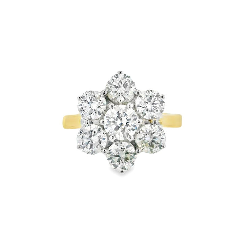 Diamond 18ct Yellow Gold 3.06ct Flower Cluster Ring