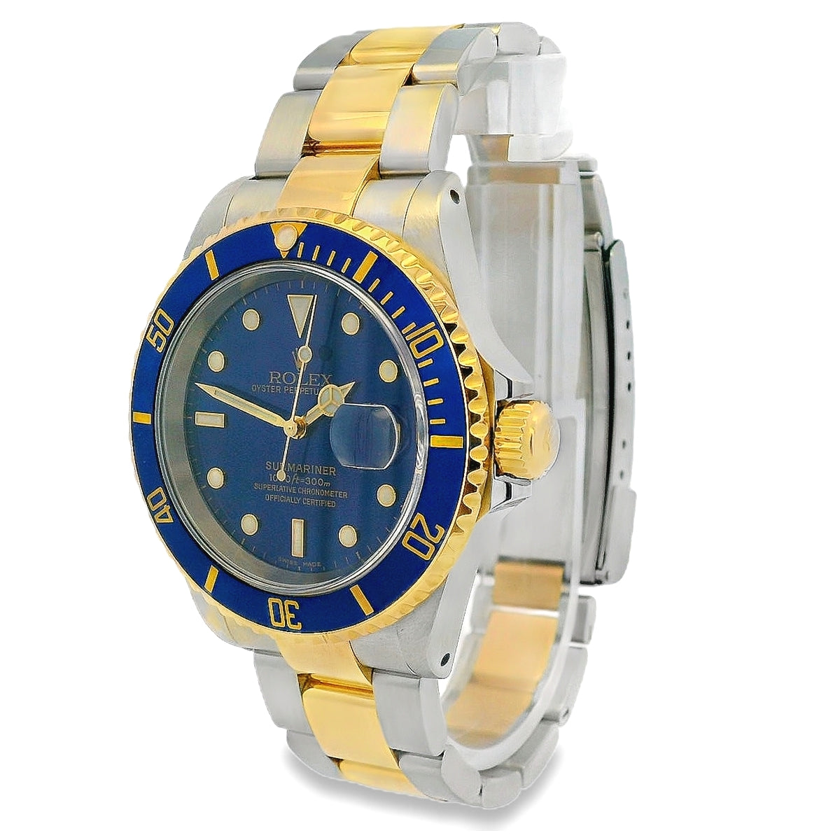 Rolex Submariner Blue Dial Two Tone Oyster 40mm Watch 16613