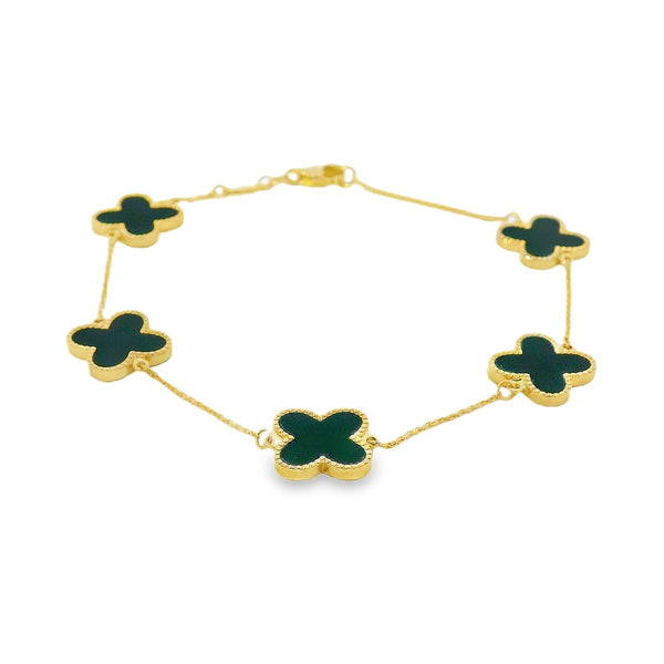 Onyx Large Clover 9ct Yellow Gold Bracelet