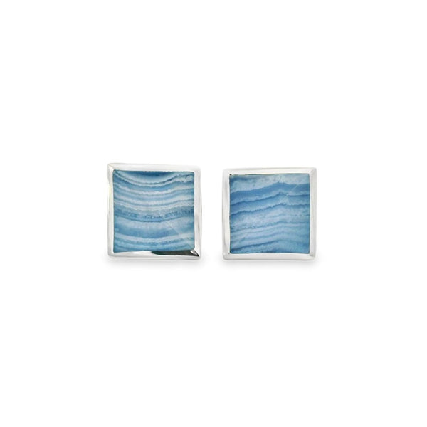 Silver Blue Lace Agate Square Cufflinks