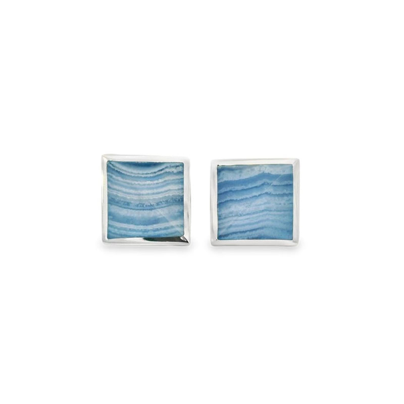Silver Blue Lace Agate Square Cufflinks