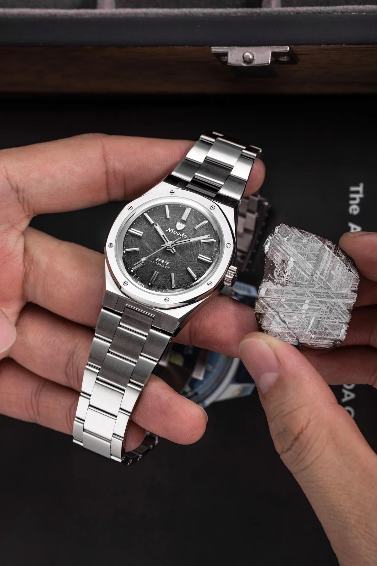 Nivada Grenchen F77 Stainless Steel Meteorite 37mm Watch 68016A77