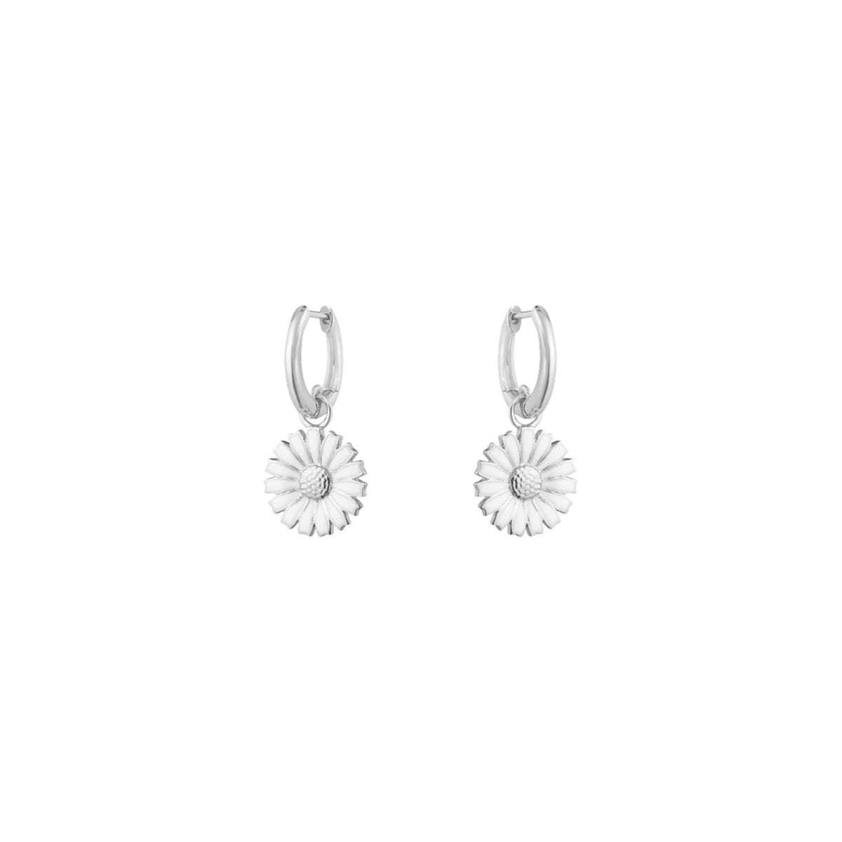 Georg Jensen Daisy Earrings, White Enamel, Sterling Silver