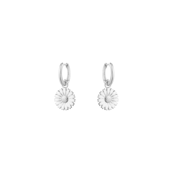 Georg Jensen Daisy Earrings, White Enamel, Sterling Silver