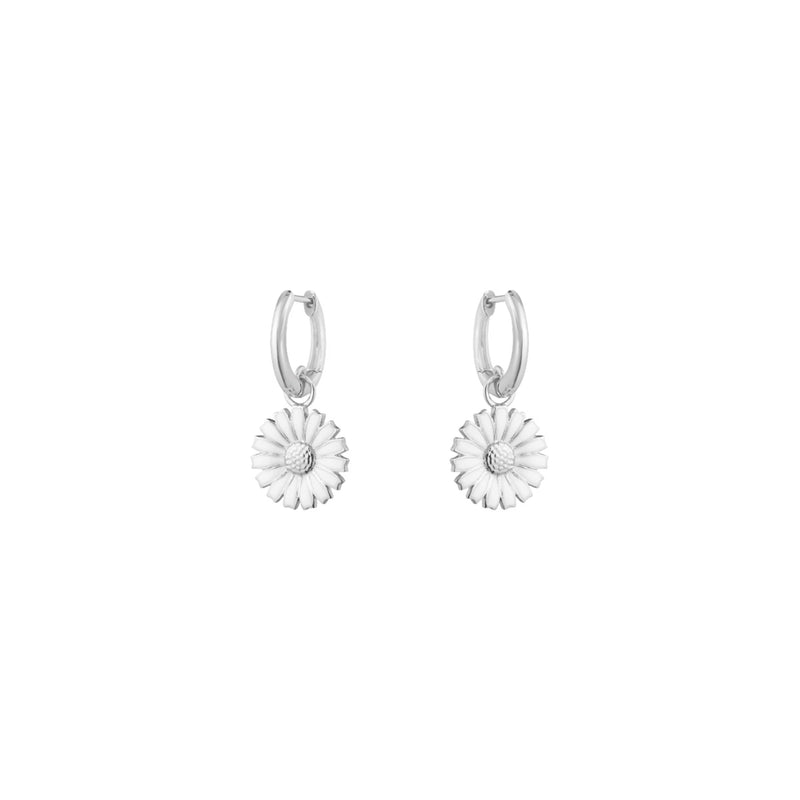 Georg Jensen Daisy Earrings, White Enamel, Sterling Silver