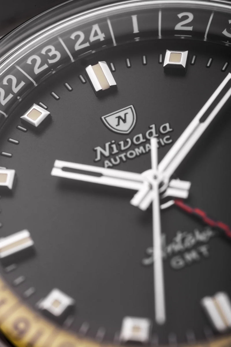 Nivada Grenchen Antarctic GMT Black 36mm Watch 32043A10