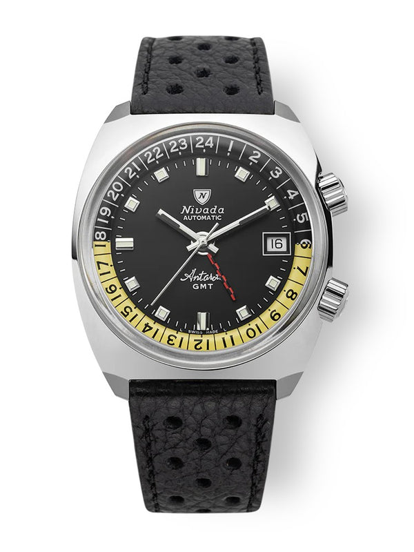 Nivada Grenchen Antarctic GMT Black 36mm Watch 32043A10