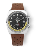 Nivada Grenchen Antarctic GMT Black, Brown Leather Strap 36mm Watch 32043A23