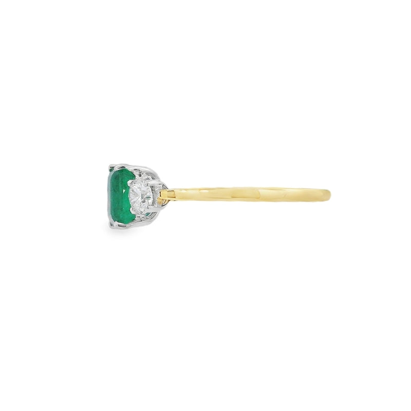 Emerald and Diamond 3 Stone, 18ct Yellow Gold Ring