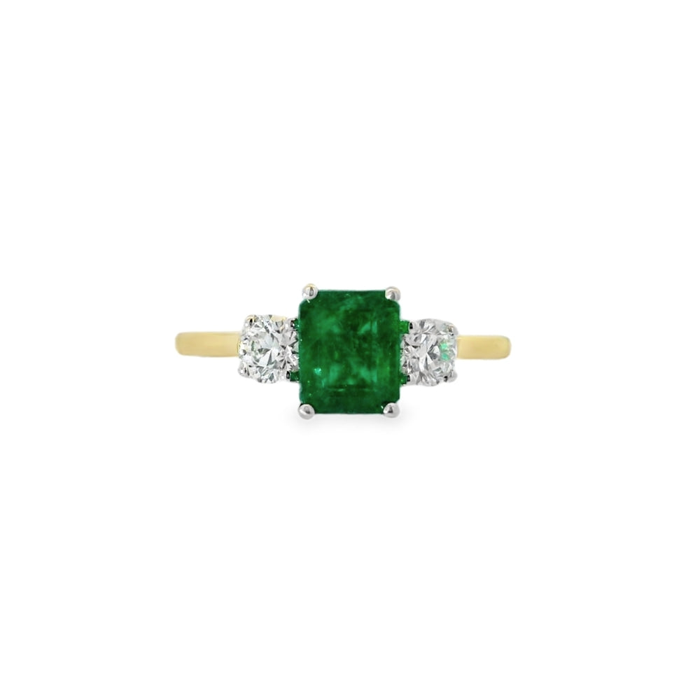 Emerald and Diamond 3 Stone, 18ct Yellow Gold Ring