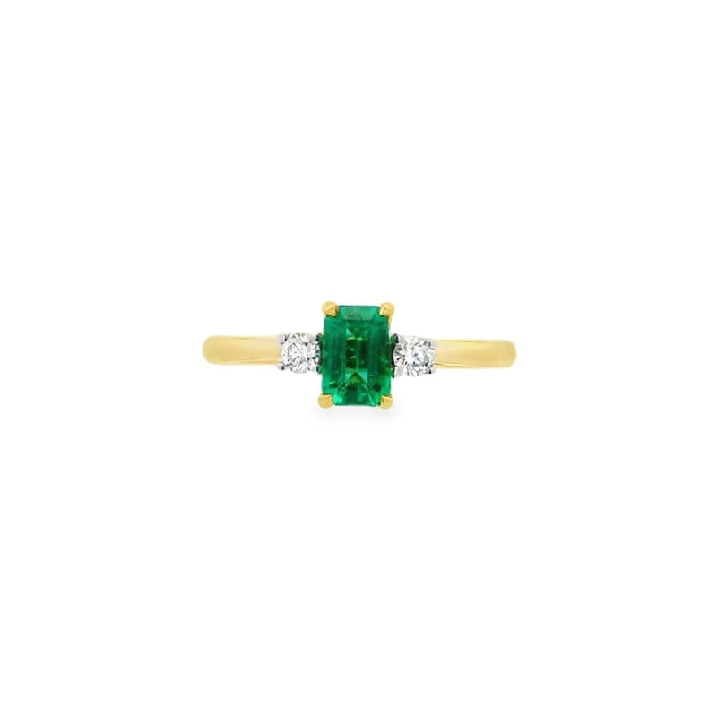 Emerald and Diamond 3 Stone, 18ct Yellow Gold Ring