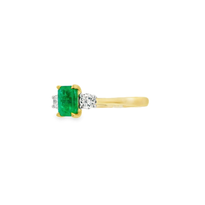 Emerald and Diamond 3 Stone, 18ct Yellow Gold Ring