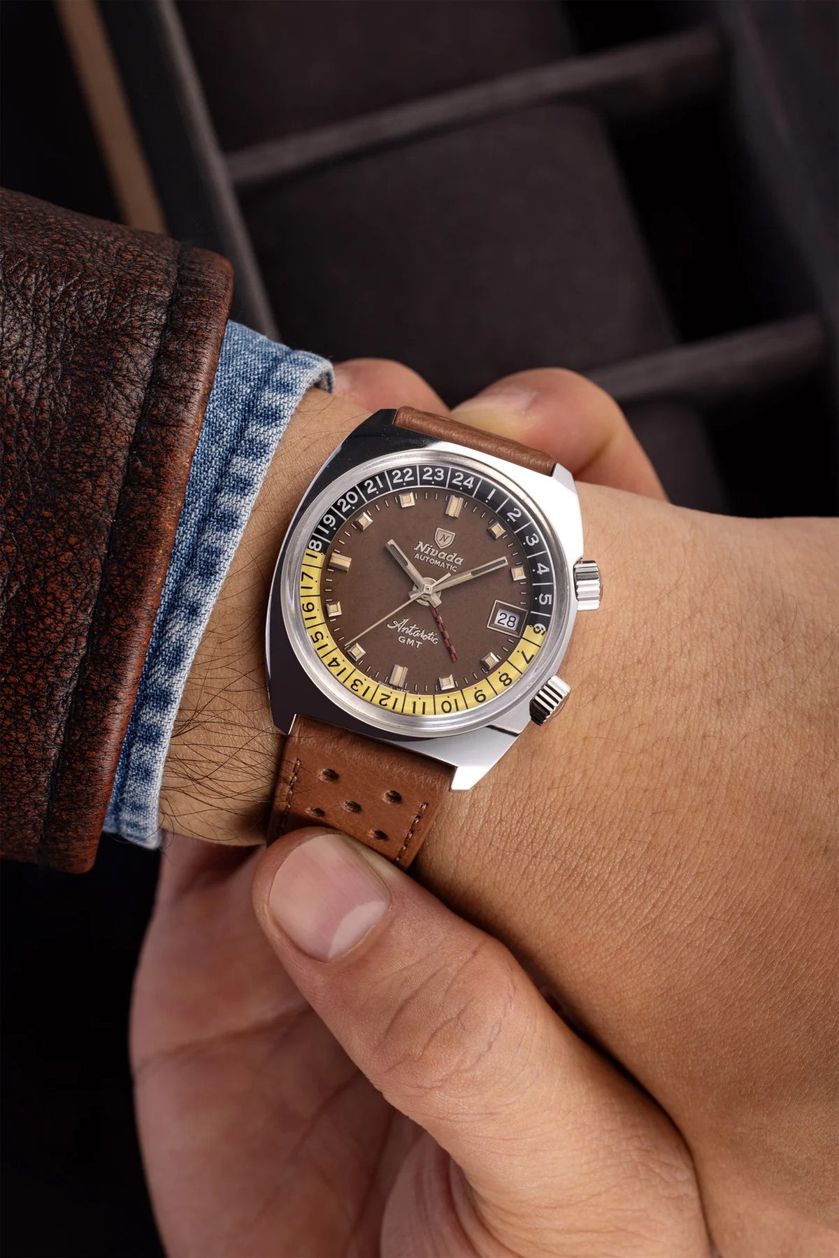 Nivada Grenchen Antarctic GMT Tropical 36mm Limited Edition Brown Watch