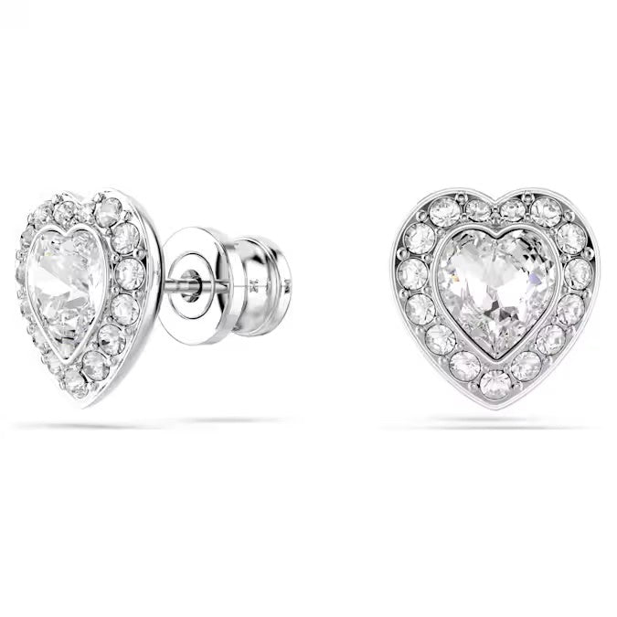 Swarovski Ariana Grande x Swarovski stud earrings, Mixed cuts, Heart, White, Rhodium plated