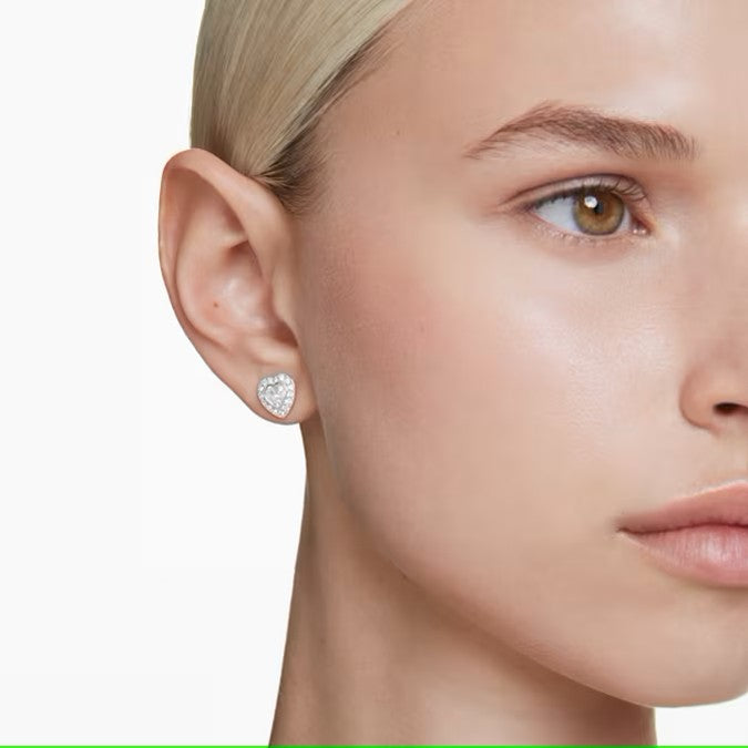 Swarovski Ariana Grande x Swarovski stud earrings, Mixed cuts, Heart, White, Rhodium plated