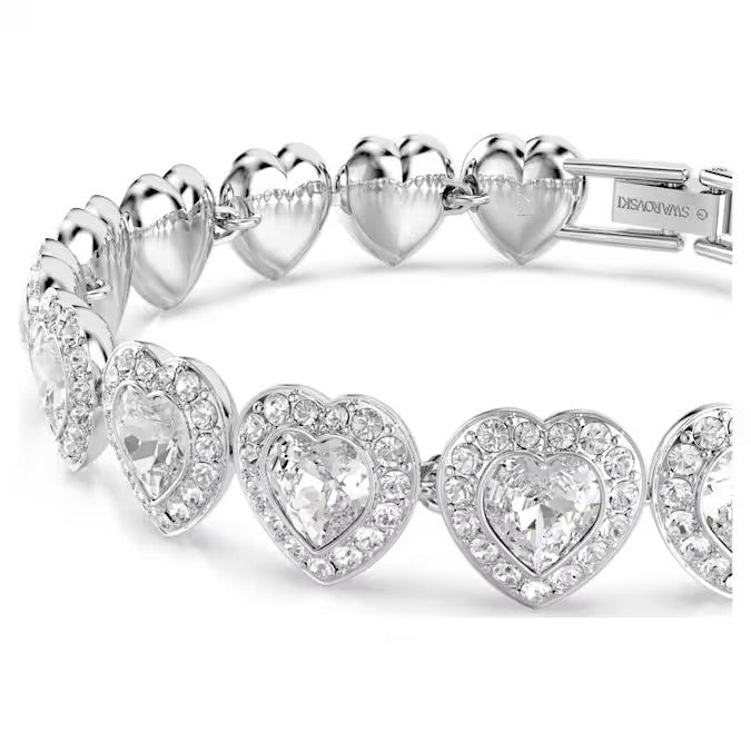 Swarovski Ariana Grande x Swarovski Tennis Bracelet, Mixed cuts, Heart, White, Rhodium plated
