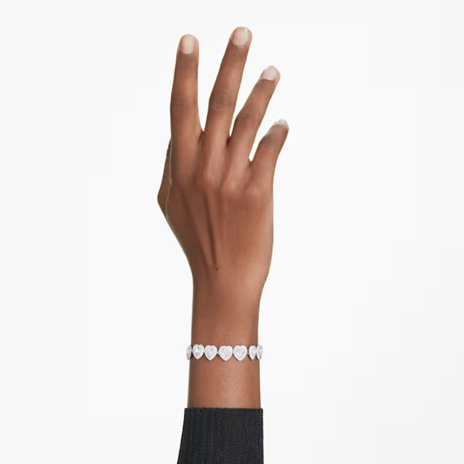 Swarovski Ariana Grande x Swarovski Tennis Bracelet, Mixed cuts, Heart, White, Rhodium plated