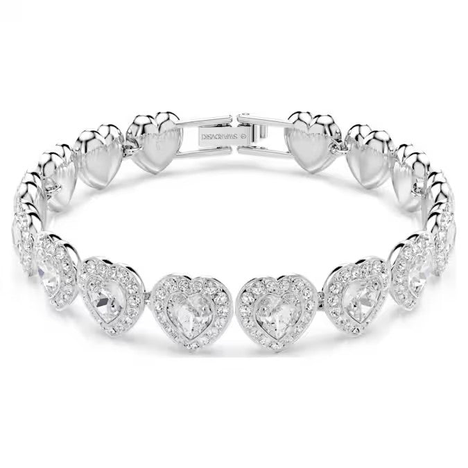 Swarovski Ariana Grande x Swarovski Tennis Bracelet, Mixed cuts, Heart, White, Rhodium plated
