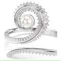 Swarovski Ariana Grande x Swarovski bangle, Crystal pearl, Baguette cut, White, Rhodium plated