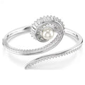 Swarovski Ariana Grande x Swarovski bangle, Crystal pearl, Baguette cut, White, Rhodium plated