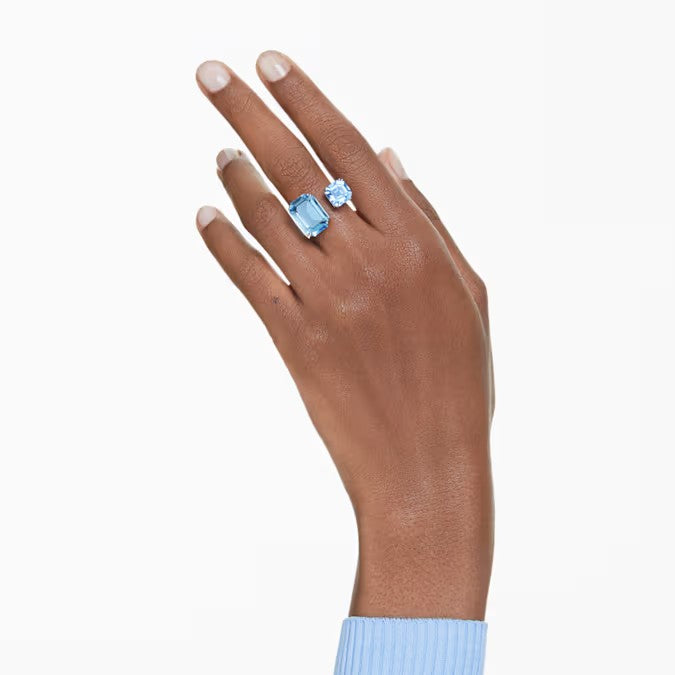 Swarovski Millenia open ring, Octagon cut, Blue, Rhodium plated