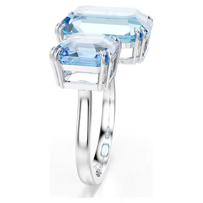 Swarovski Millenia open ring, Octagon cut, Blue, Rhodium plated
