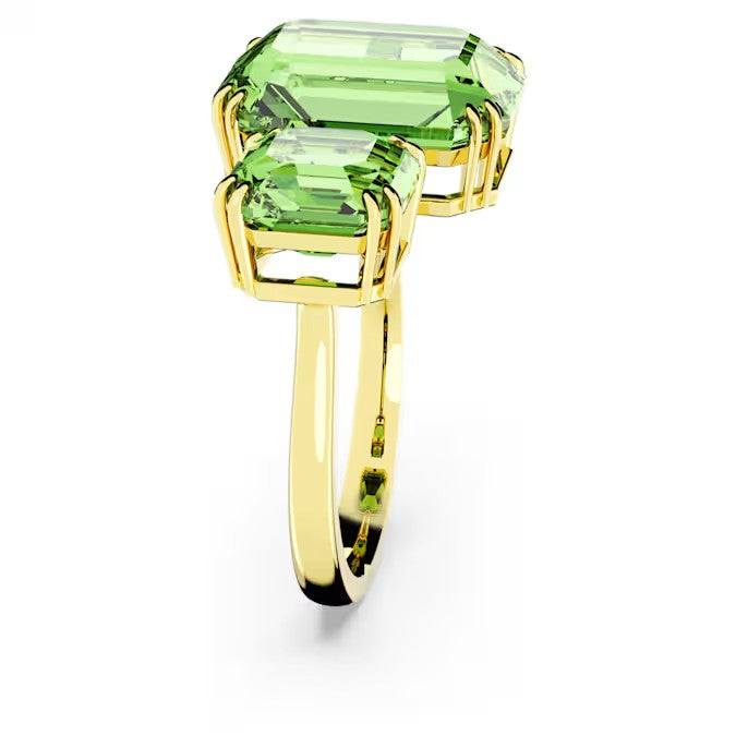 Swarovski Millenia open ring, Octagon cut, Green, Gold-tone plated