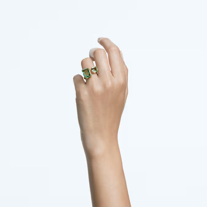 Swarovski Millenia open ring, Octagon cut, Green, Gold-tone plated