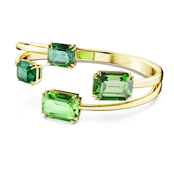 Swarovski Millenia bangle, Octagon cut, Green, Gold-tone plated