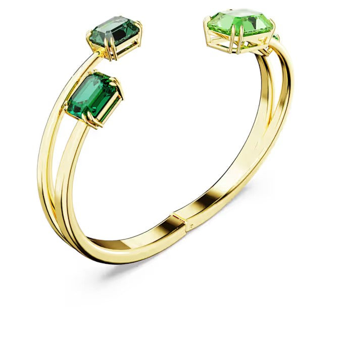 Swarovski Millenia bangle, Octagon cut, Green, Gold-tone plated