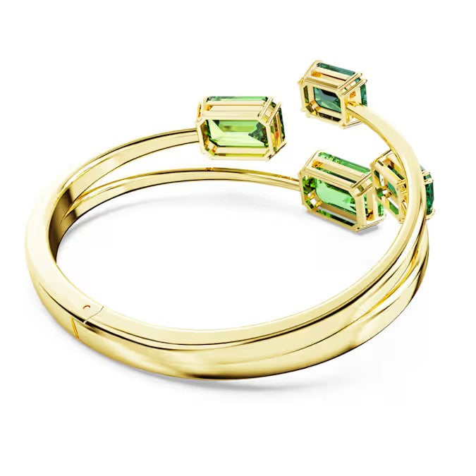 Swarovski Millenia bangle, Octagon cut, Green, Gold-tone plated
