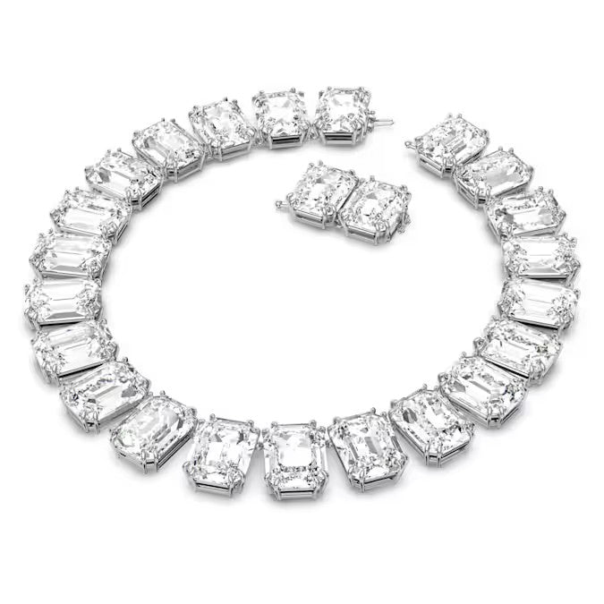 Swarovski Millenia necklace, Oversized crystals, Octagon cut, White, Rhodium plated