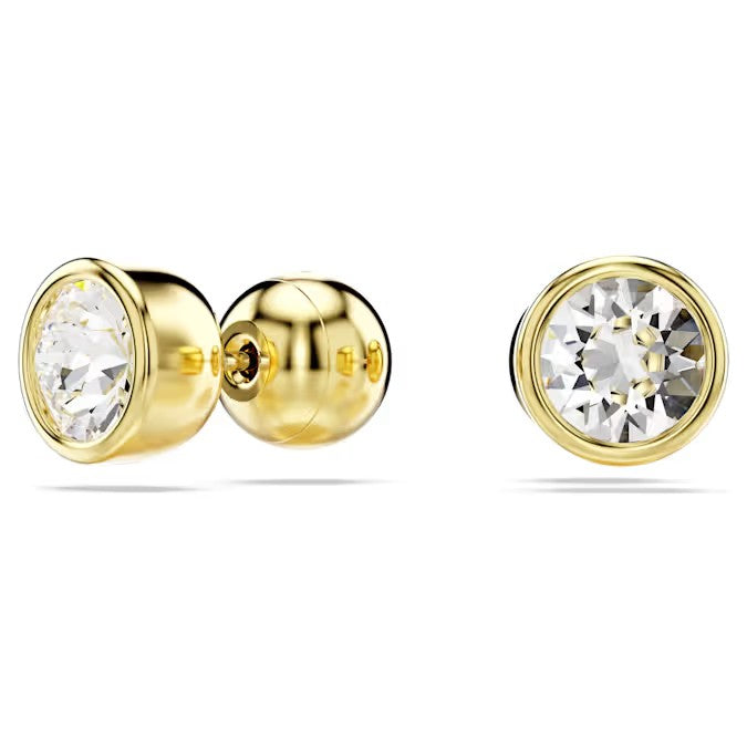 Swarovski Imber stud earrings, Round cut, White, Gold-tone plated