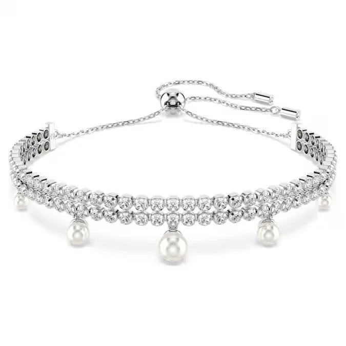 Swarovski Ariana Grande x Swarovski bracelet, Crystal pearl, Round cut, White, Rhodium plated