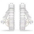 Swarovski Ariana Grande x Swarovski hoop earrings, Crystal pearl, Baguette cut, White, Rhodium plated