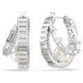 Swarovski Ariana Grande x Swarovski hoop earrings, Crystal pearl, Baguette cut, White, Rhodium plated