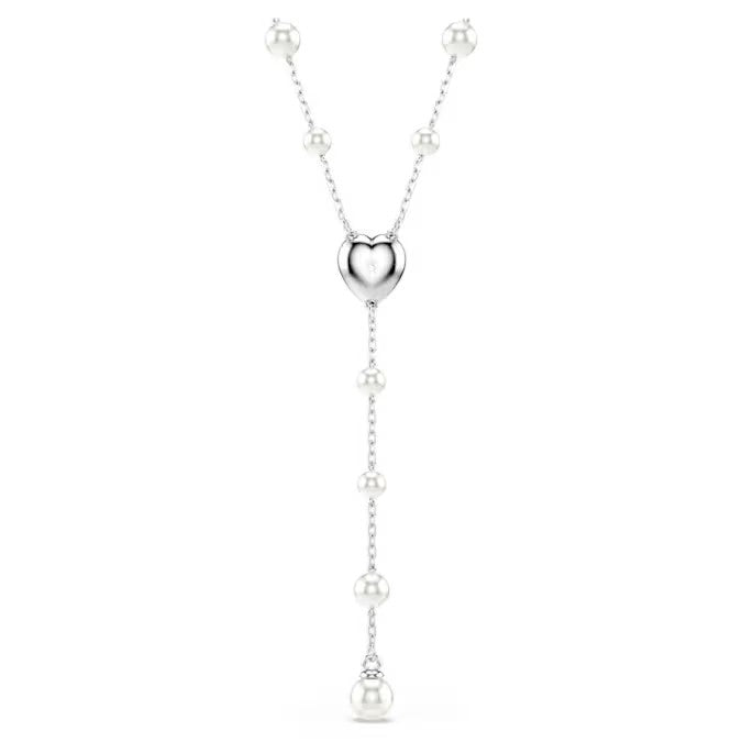 Swarovski Ariana Grande x Swarovski Y necklace, Crystal pearl, Mixed cuts, Heart, White, Rhodium plated