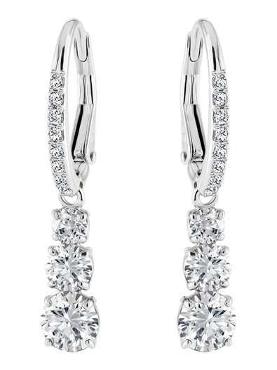 Swarovski Stilla Attract earrings, Round cut, White, Rhodium plated